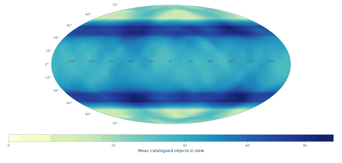 Global map of mean catalogued Starlink objects geometrically visible