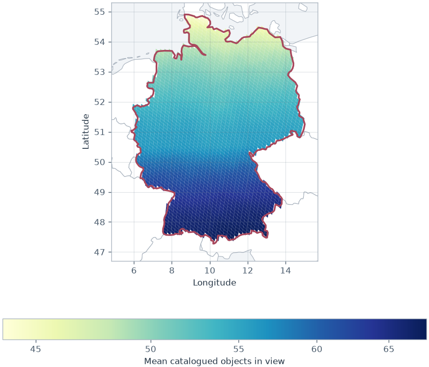 Mean Starlink visibility in cells whose centers lie inside a concave outline of Germany